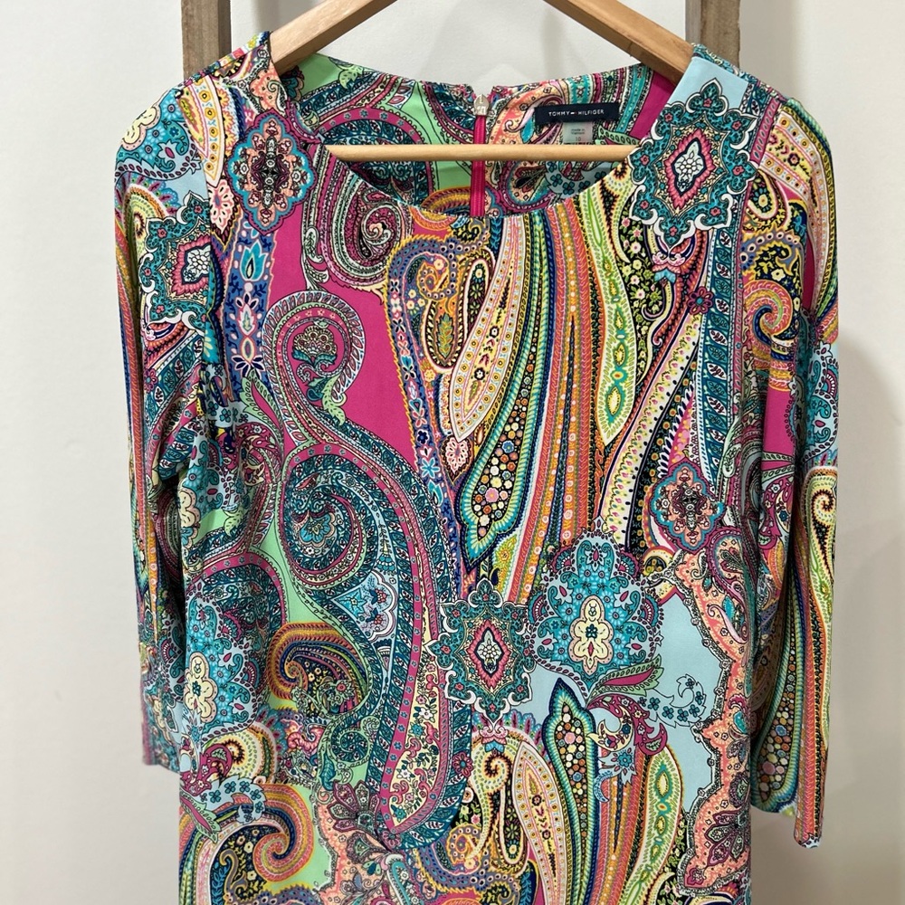 Tommy Hilfiger Multicolor Paisley 3/4 Sleeve Sheath Knee Length Dress Size 10 - Picture 3 of 8